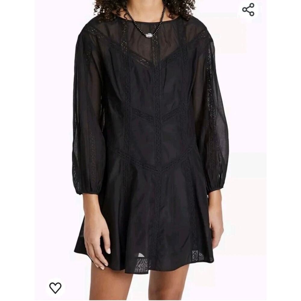 Rebecca Taylor Black Cotton Silk Organza Mini Dress Casual